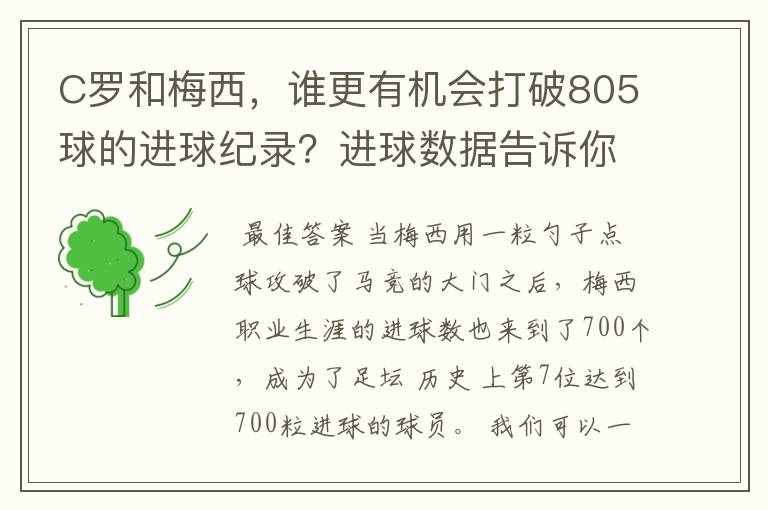 C罗和梅西，谁更有机会打破805球的进球纪录？进球数据告诉你答案