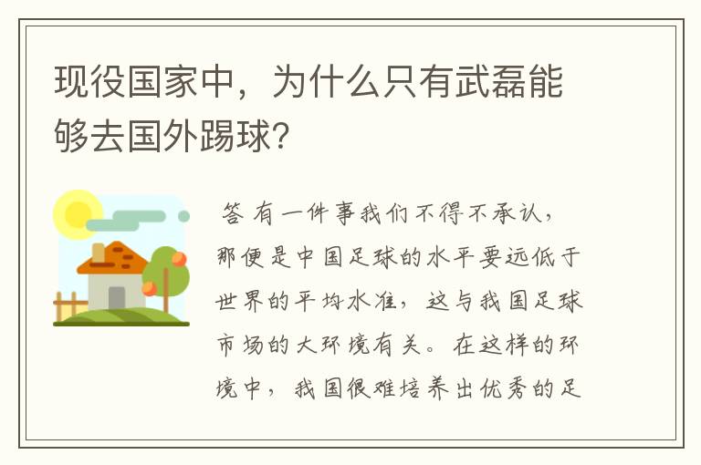 现役国家中，为什么只有武磊能够去国外踢球？