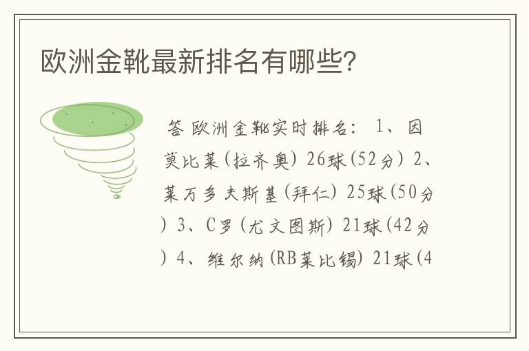 欧洲金靴最新排名有哪些？