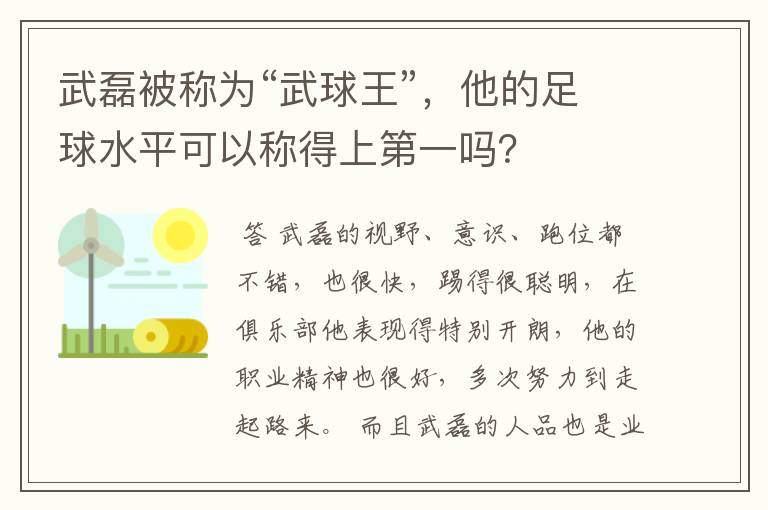 武磊被称为“武球王”，他的足球水平可以称得上第一吗？