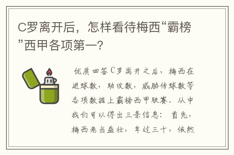 C罗离开后，怎样看待梅西“霸榜”西甲各项第一？