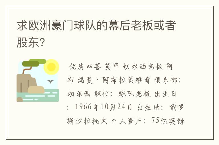 求欧洲豪门球队的幕后老板或者股东？