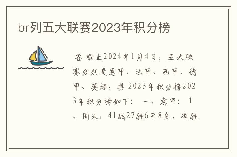 br列五大联赛2023年积分榜