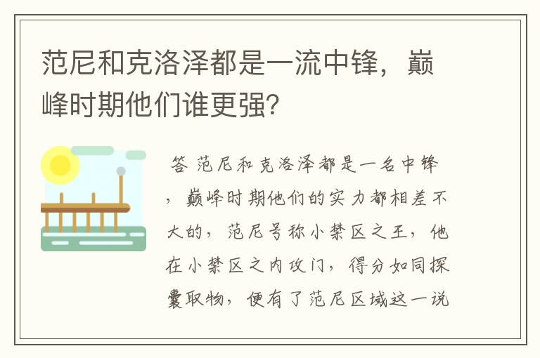 范尼和克洛泽都是一流中锋，巅峰时期他们谁更强？