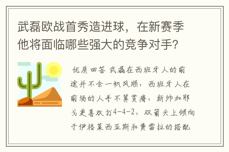 武磊欧战首秀造进球，在新赛季他将面临哪些强大的竞争对手？