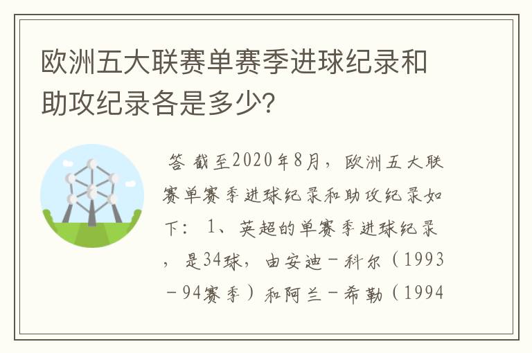 欧洲五大联赛单赛季进球纪录和助攻纪录各是多少？