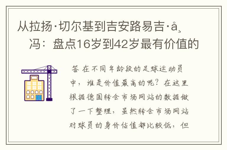 从拉扬·切尔基到吉安路易吉·布冯：盘点16岁到42岁最有价值的球员