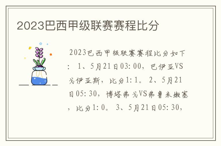 2023巴西甲级联赛赛程比分