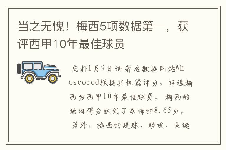 当之无愧！梅西5项数据第一，获评西甲10年最佳球员