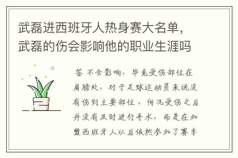 武磊进西班牙人热身赛大名单，武磊的伤会影响他的职业生涯吗？