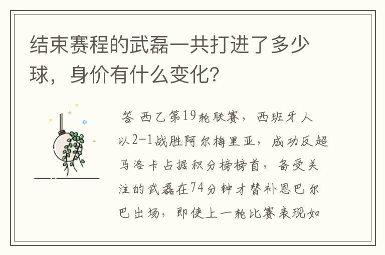 结束赛程的武磊一共打进了多少球，身价有什么变化？