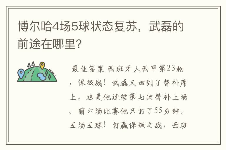 博尔哈4场5球状态复苏，武磊的前途在哪里？