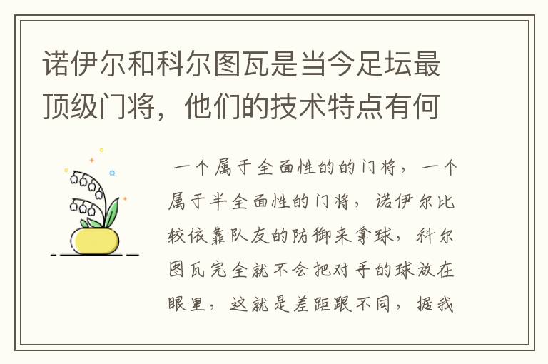 诺伊尔和科尔图瓦是当今足坛最顶级门将，他们的技术特点有何不同？