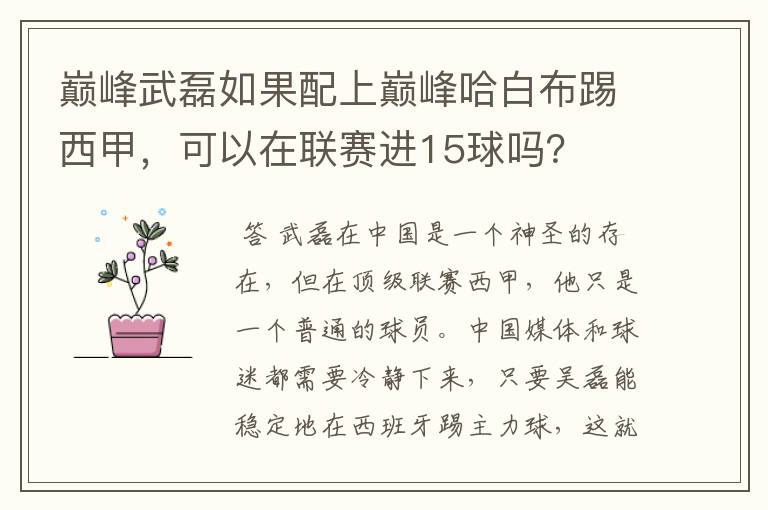 巅峰武磊如果配上巅峰哈白布踢西甲，可以在联赛进15球吗？