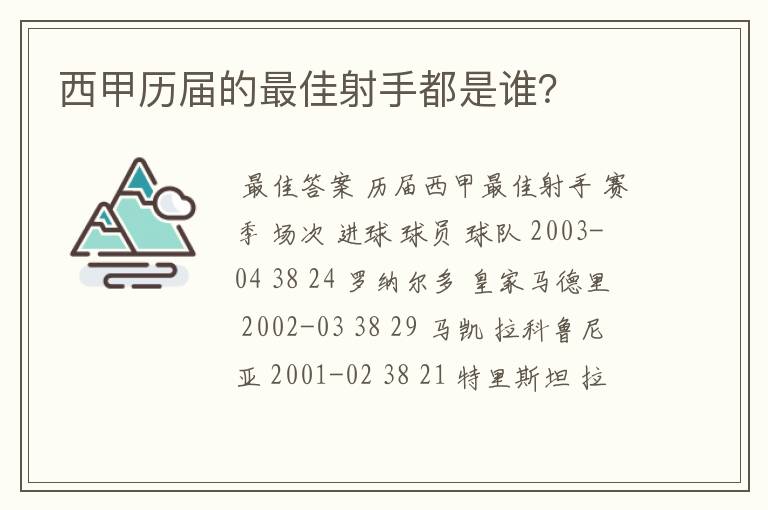 西甲历届的最佳射手都是谁？