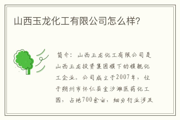 山西玉龙化工有限公司怎么样？