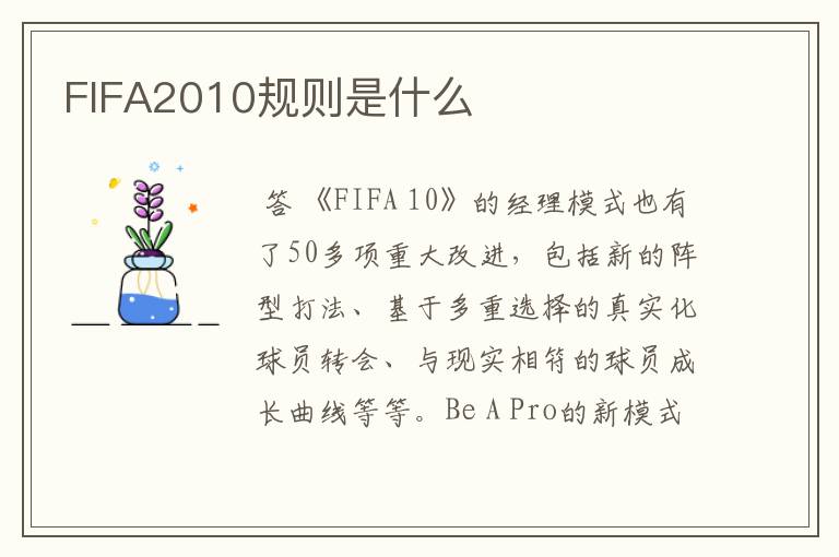 FIFA2010规则是什么