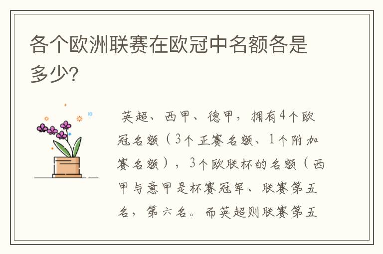 各个欧洲联赛在欧冠中名额各是多少？