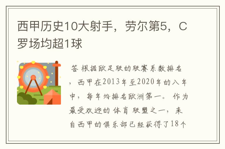 西甲历史10大射手，劳尔第5，C罗场均超1球