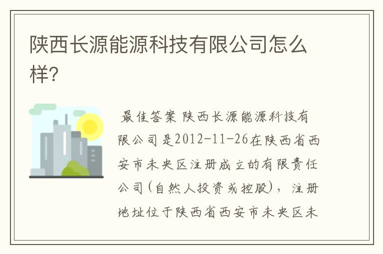 陕西长源能源科技有限公司怎么样？