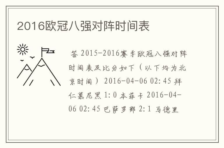 2016欧冠八强对阵时间表