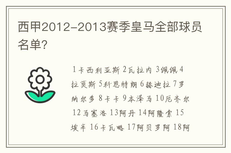 西甲2012-2013赛季皇马全部球员名单？