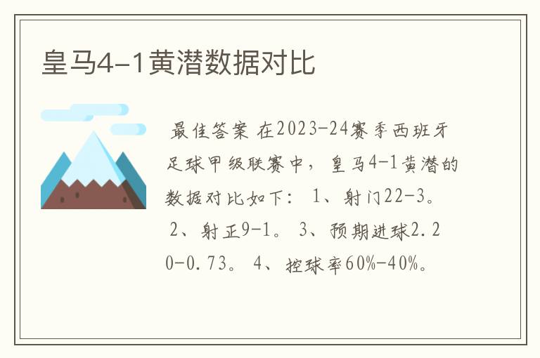 皇马4-1黄潜数据对比