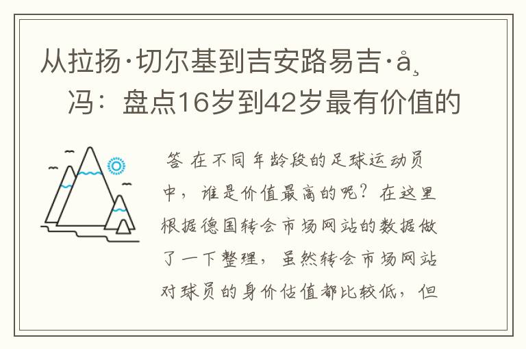 从拉扬·切尔基到吉安路易吉·布冯：盘点16岁到42岁最有价值的球员