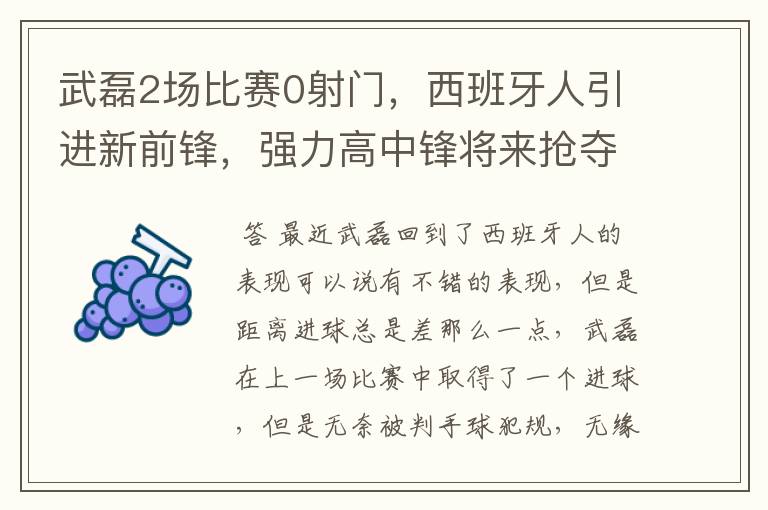 武磊2场比赛0射门，西班牙人引进新前锋，强力高中锋将来抢夺位置