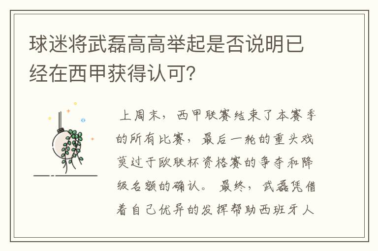 球迷将武磊高高举起是否说明已经在西甲获得认可？