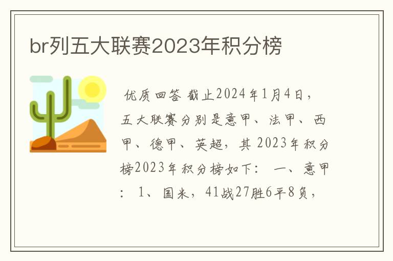 br列五大联赛2023年积分榜