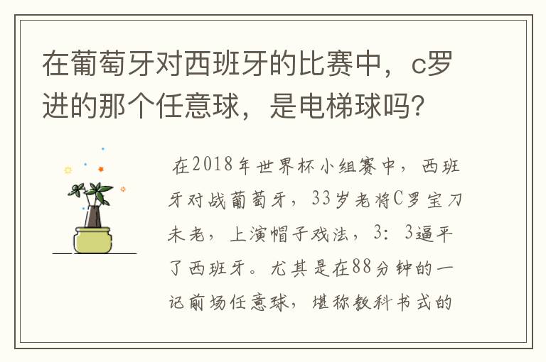 在葡萄牙对西班牙的比赛中，c罗进的那个任意球，是电梯球吗？