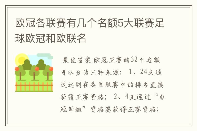 欧冠各联赛有几个名额5大联赛足球欧冠和欧联名