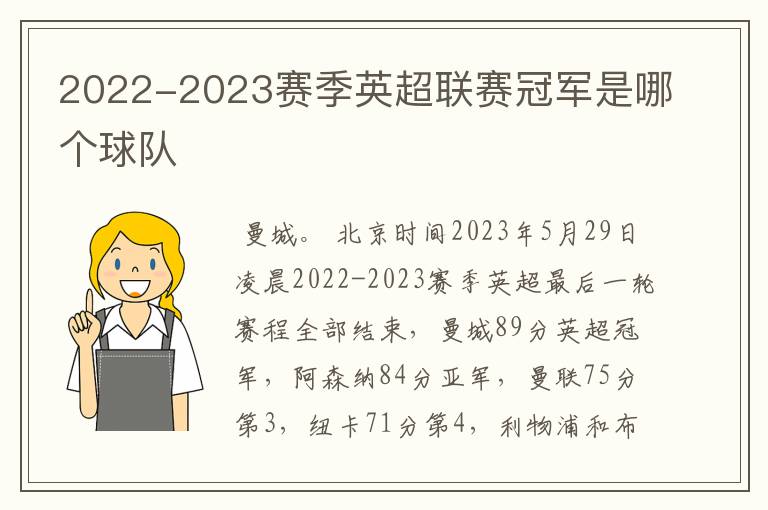 2022-2023赛季英超联赛冠军是哪个球队