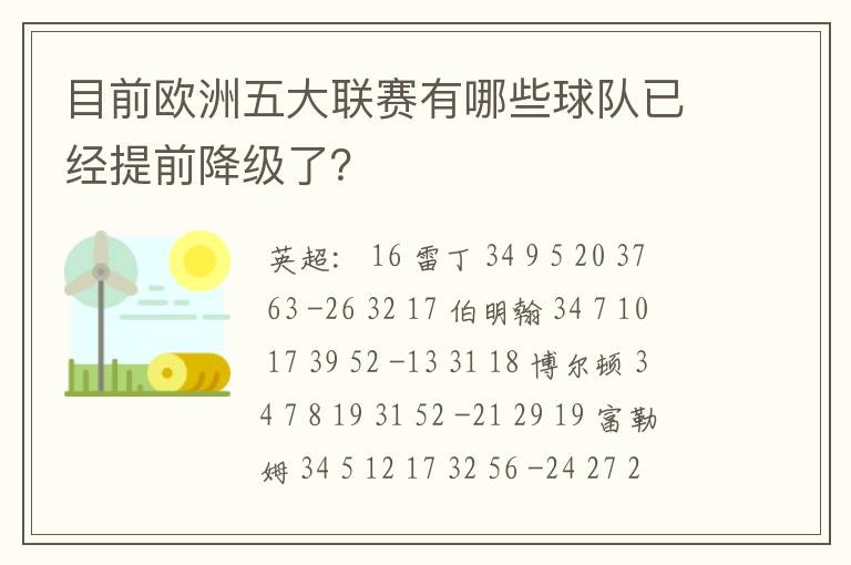 目前欧洲五大联赛有哪些球队已经提前降级了？