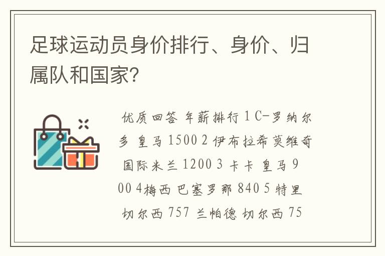 足球运动员身价排行、身价、归属队和国家？