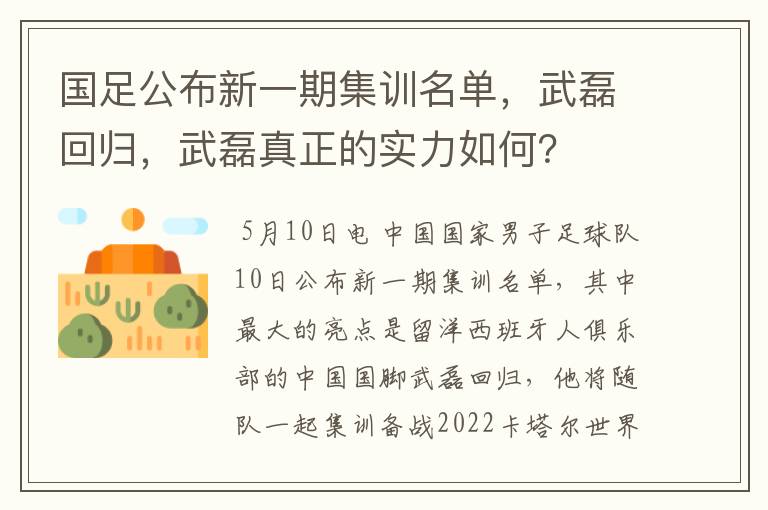 国足公布新一期集训名单，武磊回归，武磊真正的实力如何？