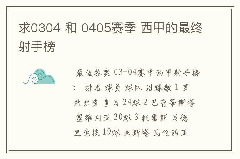 求0304 和 0405赛季 西甲的最终射手榜