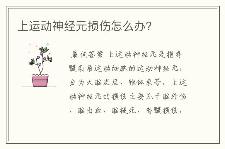 上运动神经元损伤怎么办？