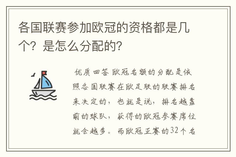 各国联赛参加欧冠的资格都是几个？是怎么分配的？