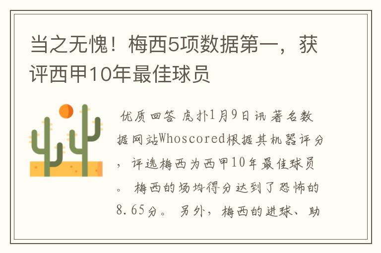 当之无愧！梅西5项数据第一，获评西甲10年最佳球员