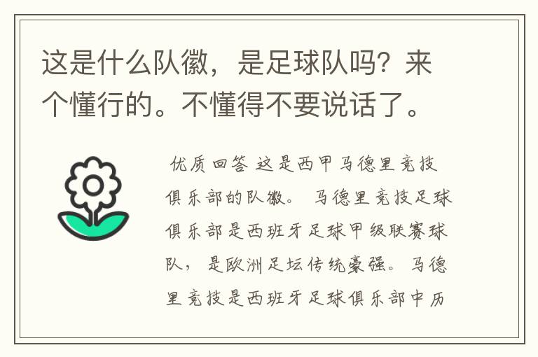 这是什么队徽，是足球队吗？来个懂行的。不懂得不要说话了。