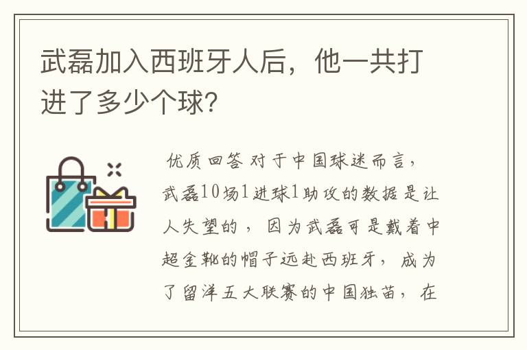 武磊加入西班牙人后，他一共打进了多少个球？