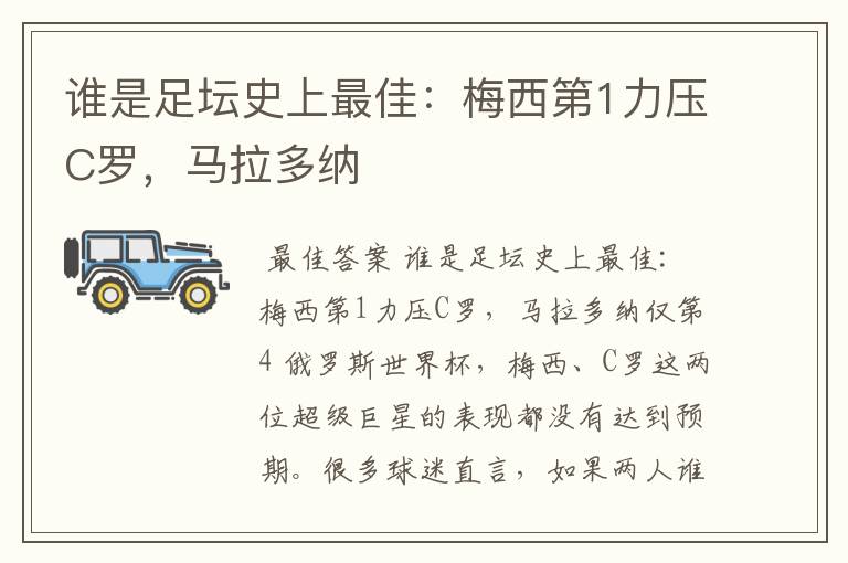 谁是足坛史上最佳：梅西第1力压C罗，马拉多纳