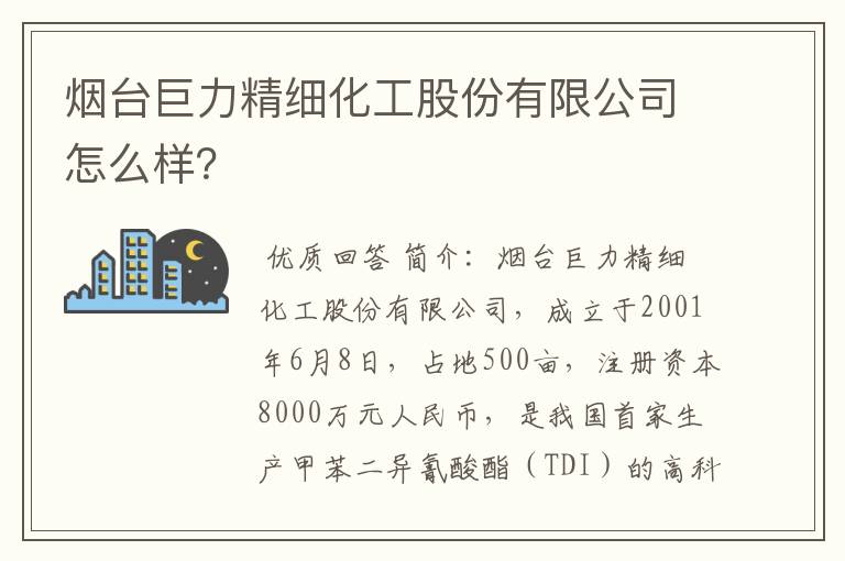 烟台巨力精细化工股份有限公司怎么样？