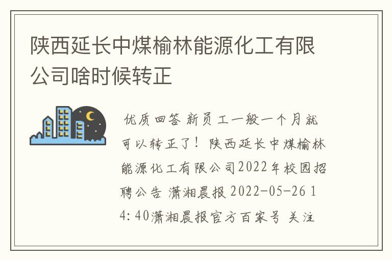 陕西延长中煤榆林能源化工有限公司啥时候转正