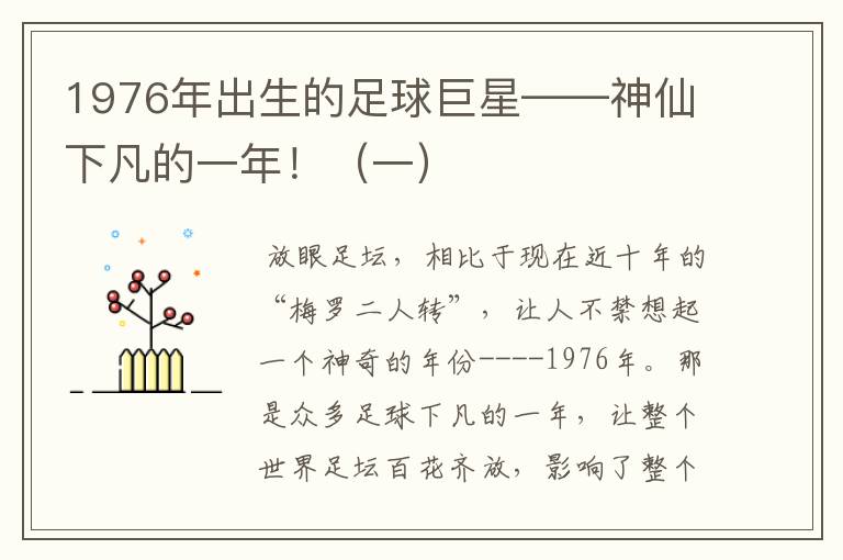 1976年出生的足球巨星——神仙下凡的一年！（一）