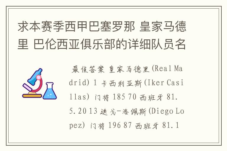 求本赛季西甲巴塞罗那 皇家马德里 巴伦西亚俱乐部的详细队员名单?