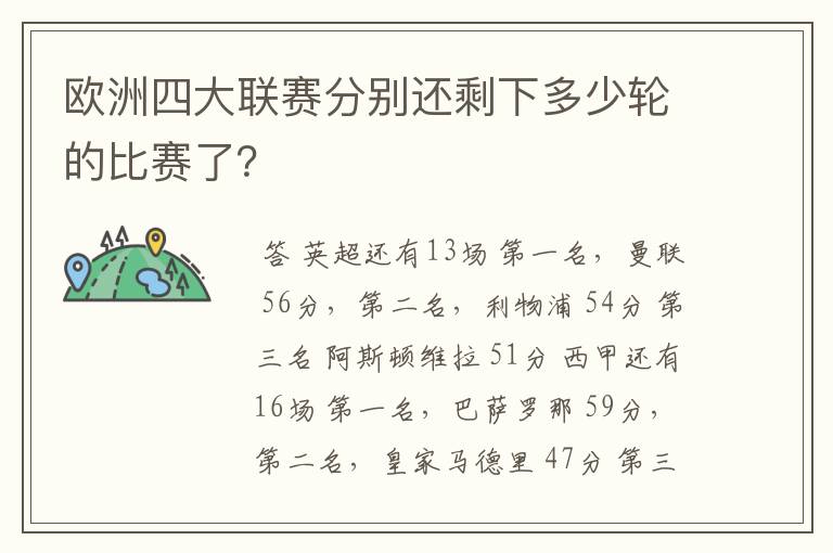 欧洲四大联赛分别还剩下多少轮的比赛了？