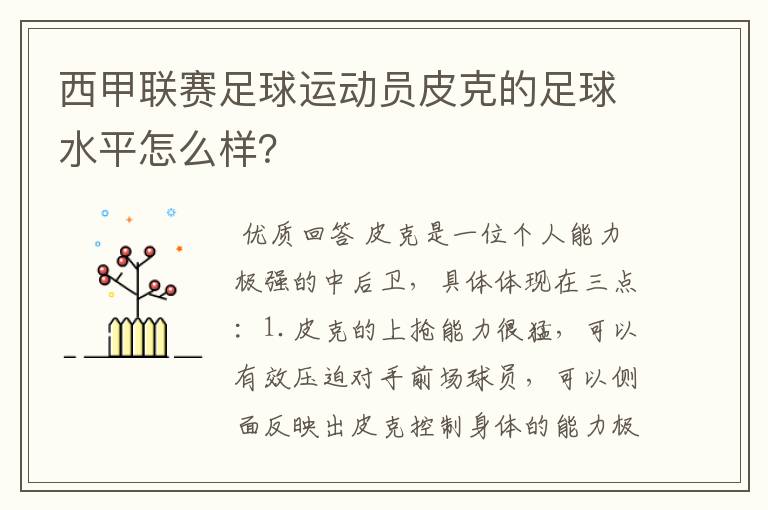 西甲联赛足球运动员皮克的足球水平怎么样？